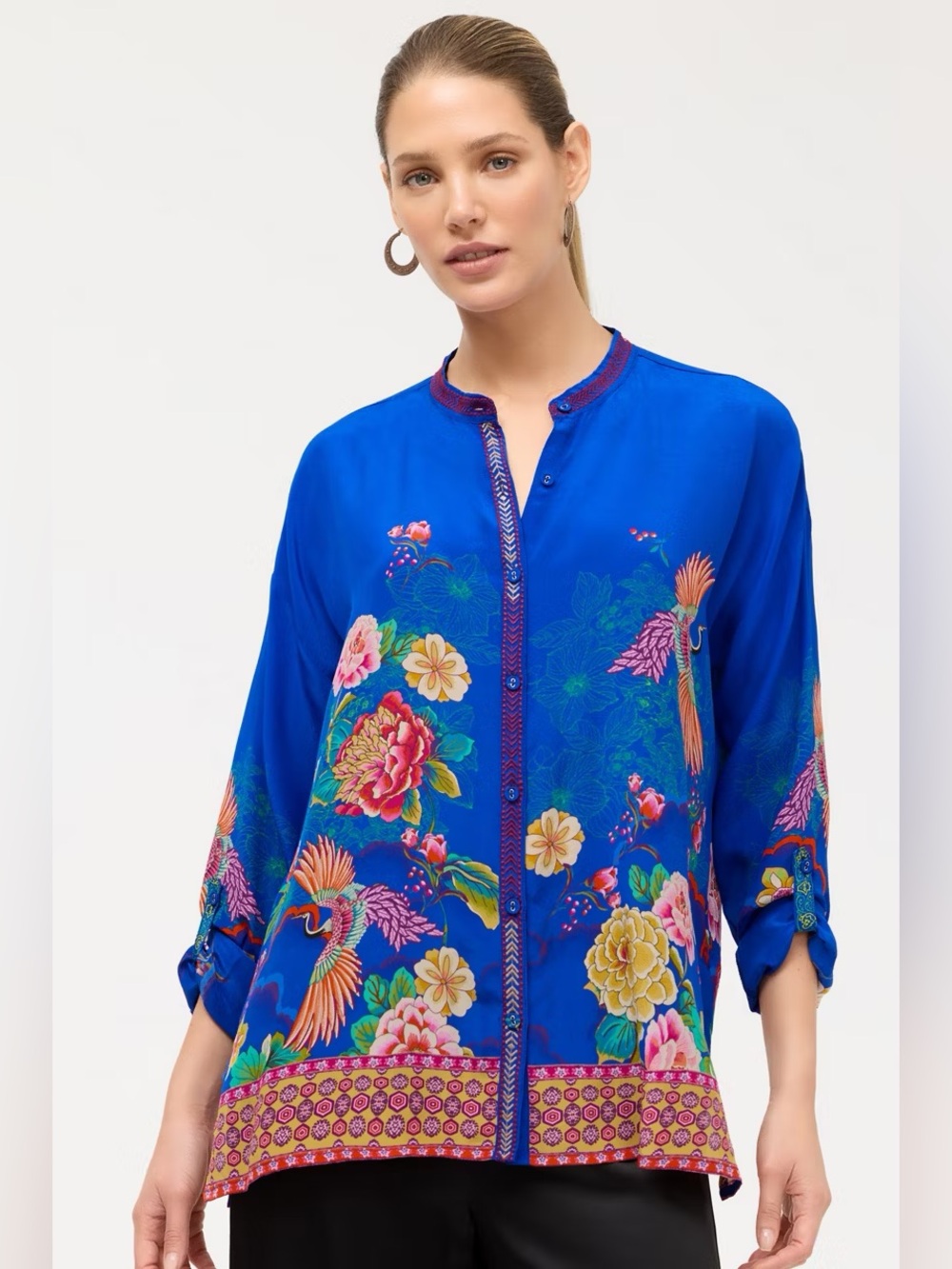 Johnny Was Audrey tunic in the Victoria Silk Scarf print size large